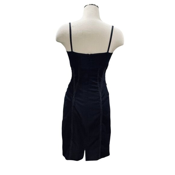 Cache Ruched Denim Corset Dress Size 4 Y2K Stitch Bodycon Club Midi Darkwash - Picture 10 of 11